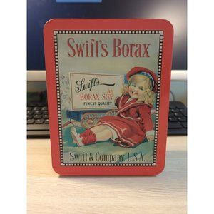 Swift's Borax Reproduction Collectible Tin Little Blonde Girl Red Suit and Hat